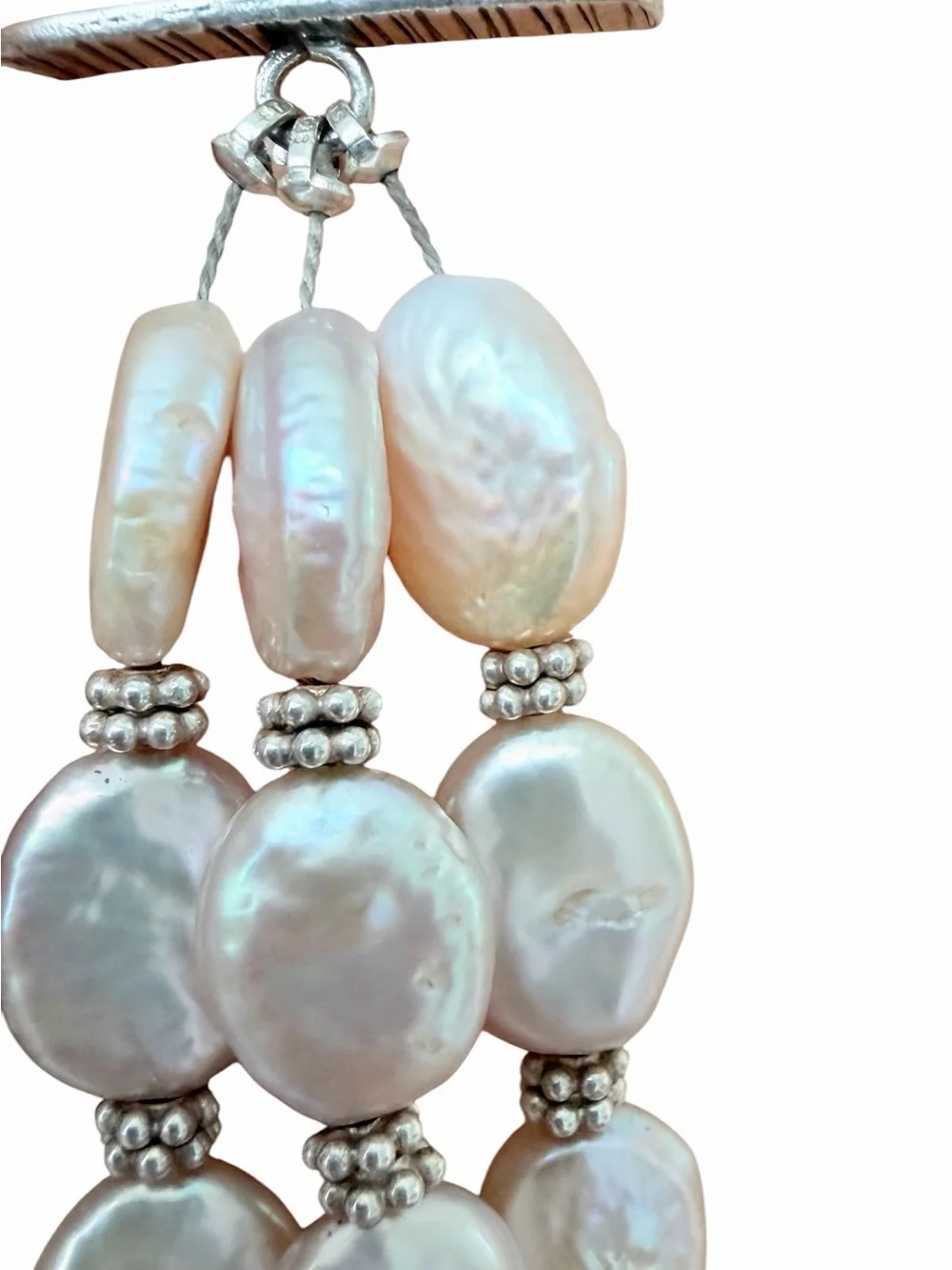 Triple Strand Freshwater Coin Pearl Bracelet 7” Blush Pink Artisan Toggle